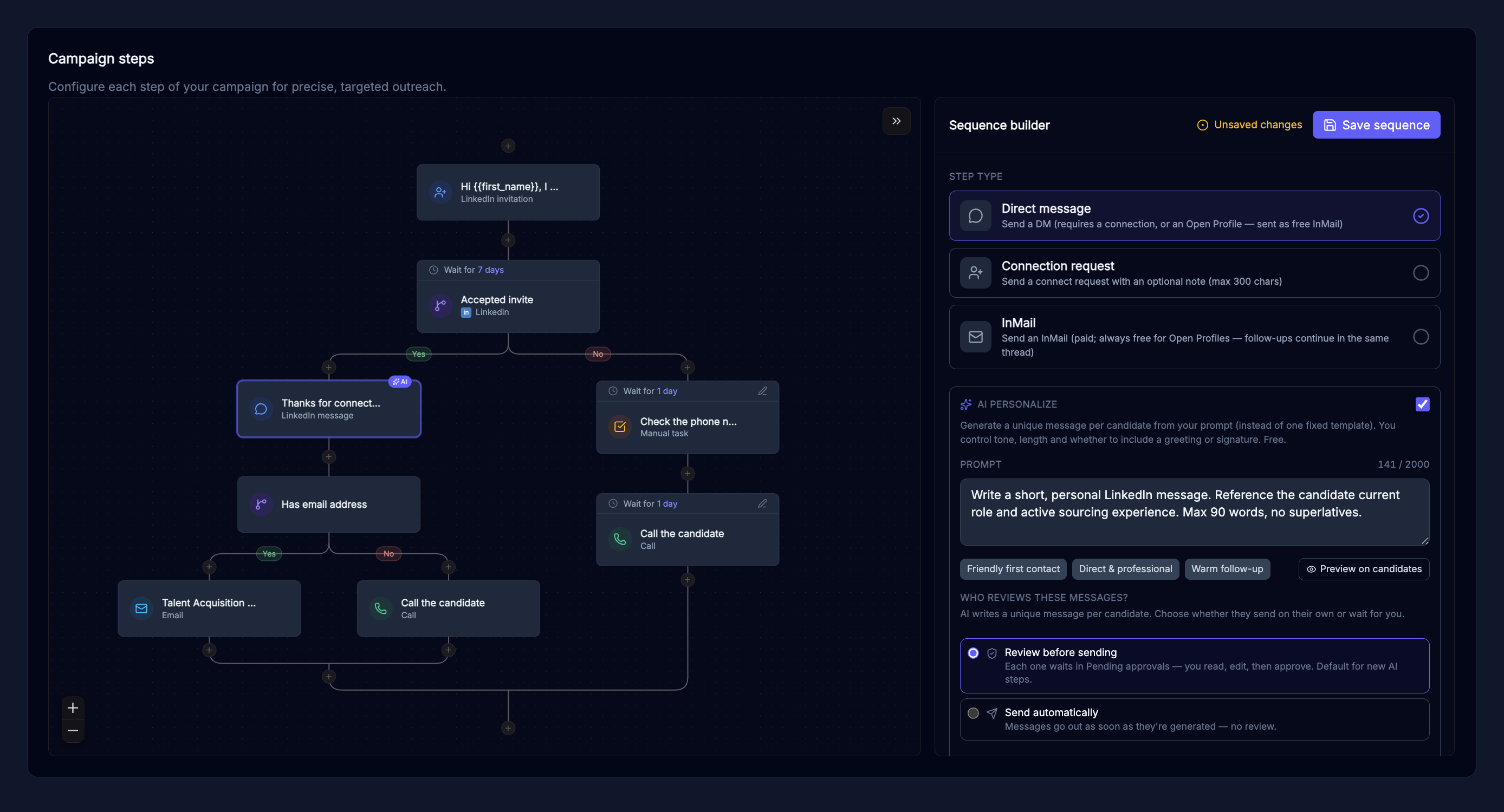 Outreach-Kampagnen-Dashboard mit Kandidaten-Chat und automatisierten Nachrichten